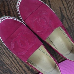 Chanel pink suede espadrilles